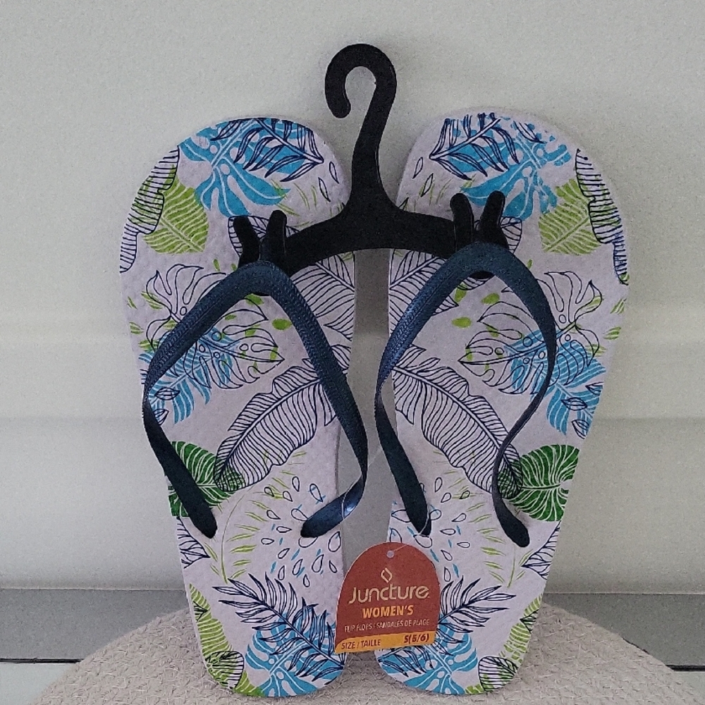 Juncture Womens Tropical Leaf Print Flip Flops Size Small